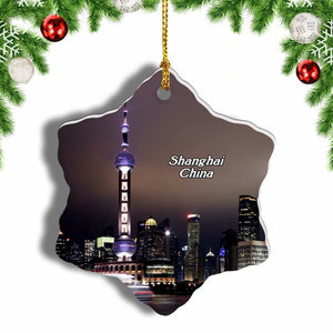 China Oriental Pearl Tower Shanghai Christmas Ornament 3 Inches Snow