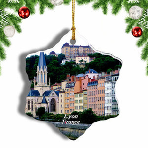 France Old Town Lyon Christmas Ornament 3 Inches Snow