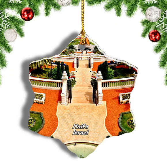 Israel The Baha'i Gardens Haifa Christmas Ornament 3 Inches Snow