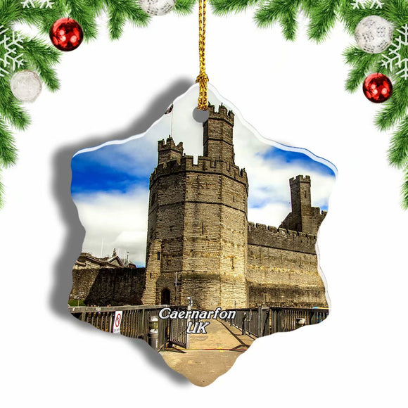 UK England Caernarfon Castle Christmas Ornament 3 Inches Snow