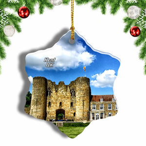 UK England Tonbridge Castle Kent Christmas Ornament 3 Inches Snow