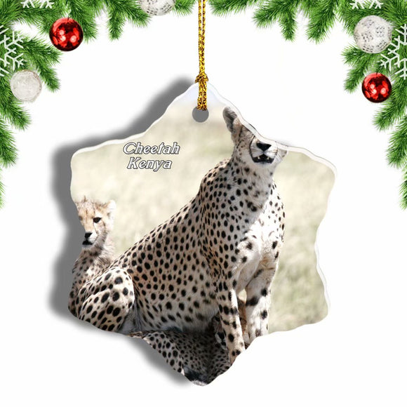 Kenya Cheetah Christmas Ornament 3 Inches Snow