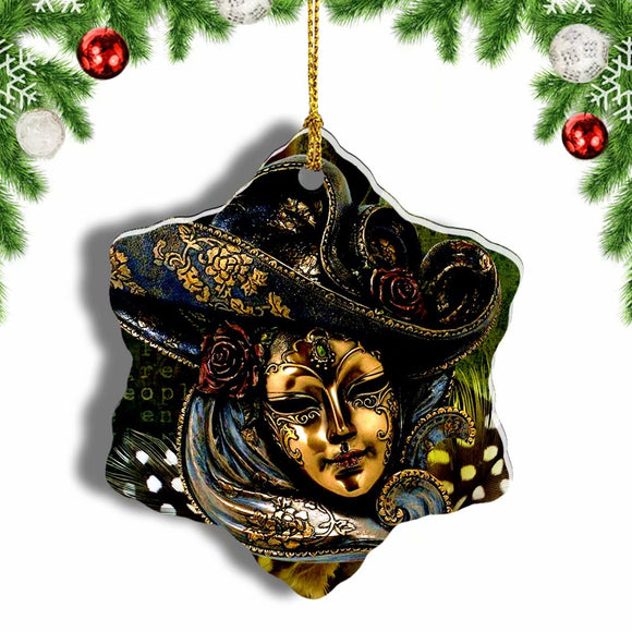 Carneval Mask Venice Christmas Ornament 3 Inches Snow