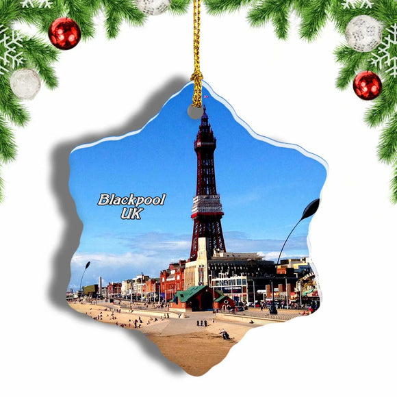 UK England The Blackpool Tower Christmas Ornament 3 Inches Snow