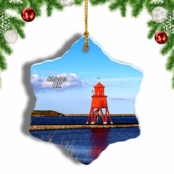 UK England South Shields Lighthouse Christmas Ornament 3 Inches Snow