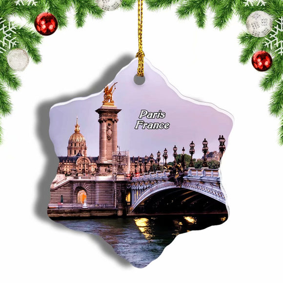 France Alexandre III Bridge Paris Christmas Ornament 3 Inches Snow