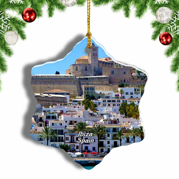 Spain Ibiza Castle Christmas Ornament 3 Inches Snow