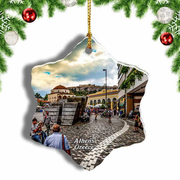 Greece Plaka Athens Christmas Ornament 3 Inches Snow