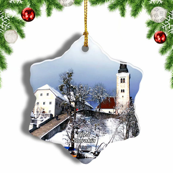 Bled Island Slovenia Christmas Ornament 3 Inches Snow