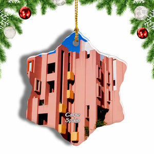 Spain Red House Calpe Christmas Ornament 3 Inches Snow