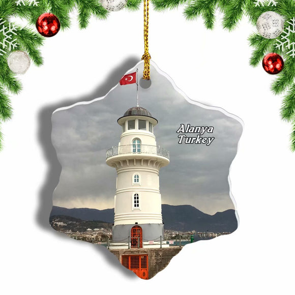 Turkey Lighthouse Alanya Christmas Ornament 3 Inches Snow