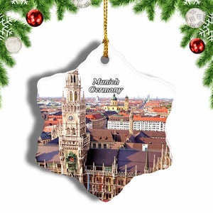 Germany Marienplatz New Town Hall Munich Christmas Ornament 3 Inches Snow