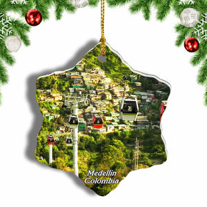 Colombia Cable Car Medellin Christmas Ornament 3 Inches Snow