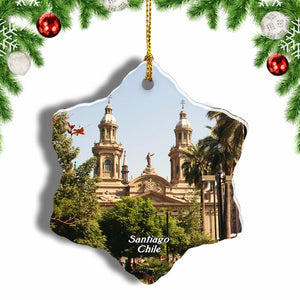 Catholic Church Santiago de Chile Christmas Ornament 3 Inches Snow