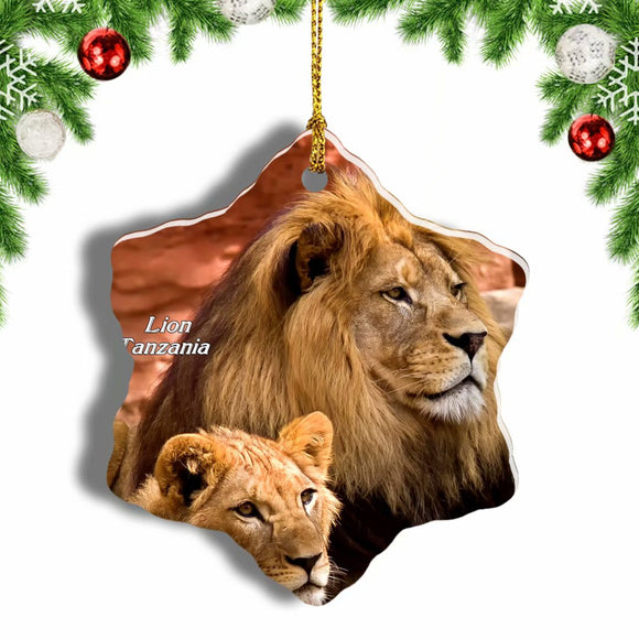 Tanzania Lion Wildlife Christmas Ornament 3 Inches Snow