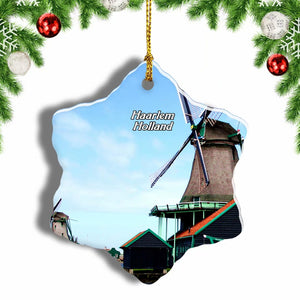 Holland Windmill De Adriaan Haarlem Christmas Ornament 3 Inches Snow