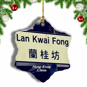 China Lan Kwai Fong Hong Kong Christmas Ornament 3 Inches Snow