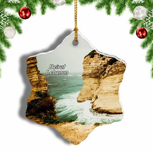 Pigeon Rocks in Raouche Beirut Lebanon Christmas Ornament 3 Inches Snow