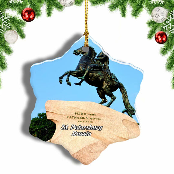 Russia Bronze Horseman St. Petersburg Christmas Ornament 3 Inches Snow