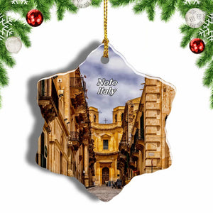 Italy Old Town Noto Sicily Christmas Ornament 3 Inches Snow