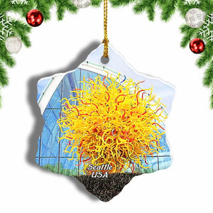 USA America Chihuly Garden and Glass Seattle Christmas Ornament 3 Inches Snow