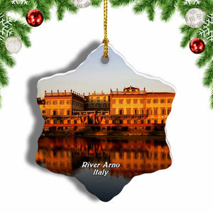 River Arno Tuscany Italy Christmas Ornament 3 Inches Snow