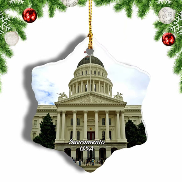 USA America California State Capitol Museum Sacramento Christmas Ornament 3 Inches Snow