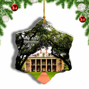 America USA Oak Alley Plantation Christmas Ornament 3 Inches Snow