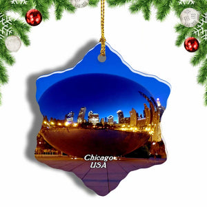 USA America Cloud Gate¡¢Millennium Park Chicago Christmas Ornament 3 Inches Snow