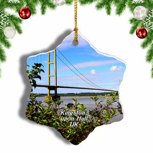 UK England The Humber Bridge Kingston-upon-Hull Christmas Ornament 3 Inches Snow