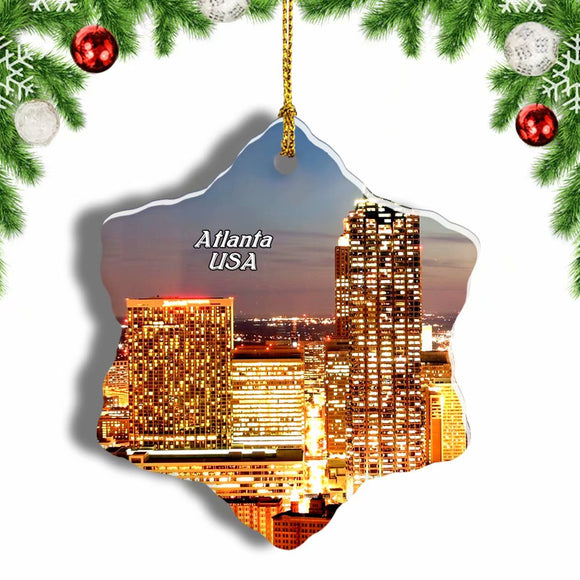 USA America Atlanta Christmas Ornament 3 Inches Snow