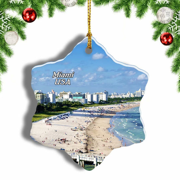 USA America Beach Miami Christmas Ornament 3 Inches Snow