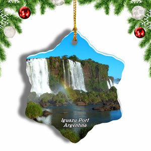 Iguazu Port Waterfall Argentina Christmas Ornament 3 Inches Snow