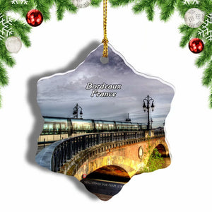 France Bordeaux Tram Bridge Christmas Ornament 3 Inches Snow