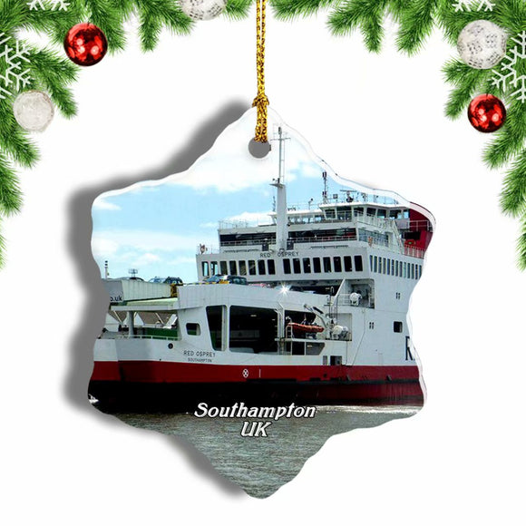 UK England Red Funnel Ferries Southampton Christmas Ornament 3 Inches Snow