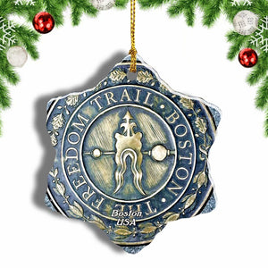 USA America Freedom Trail Boston Christmas Ornament 3 Inches Snow