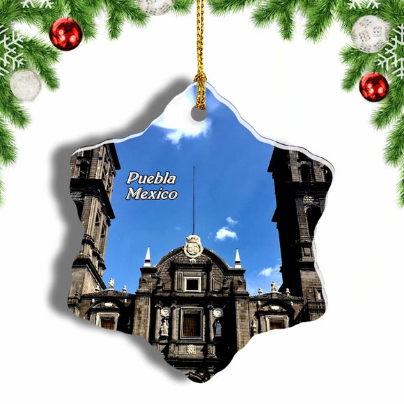 Mexico Puebla Cathedral Christmas Ornament 3 Inches Snow