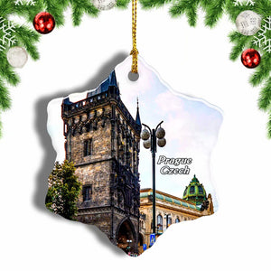 Czech Powder Tower Prague Christmas Ornament 3 Inches Snow