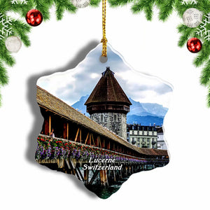 Switzerland Lucerne Chapel Bridge Christmas Ornament 3 Inches Snow