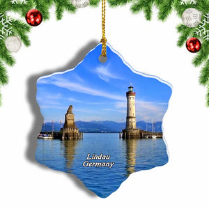 Germany Lake Constance Lighthouse Lindau Christmas Ornament 3 Inches Snow