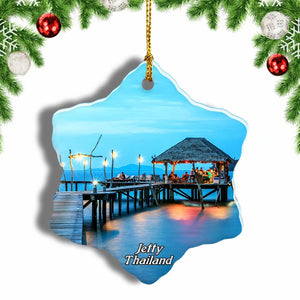 Thailand Jetty Christmas Ornament 3 Inches Snow