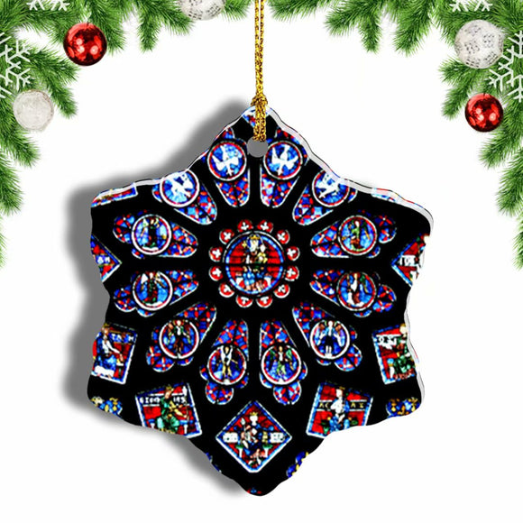 France Chartres Catholic Rosette Cathedral Paris Christmas Ornament 3 Inches Snow