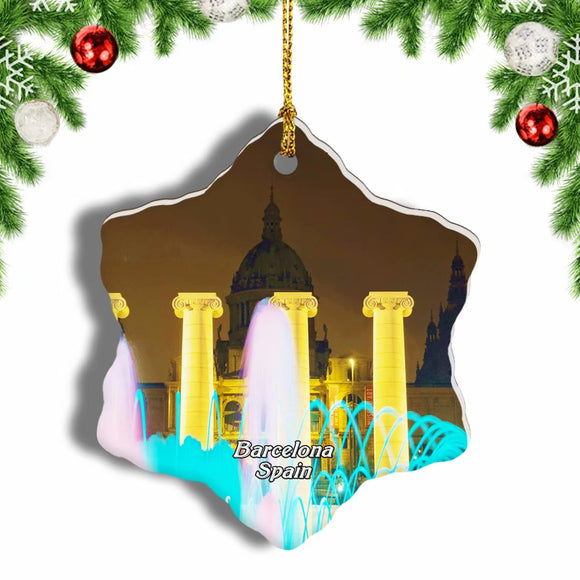 Spain The Magic Fountain Barcelona Christmas Ornament 3 Inches Snow