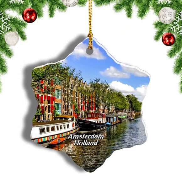 Holland Canal Amsterdam Christmas Ornament 3 Inches Snow