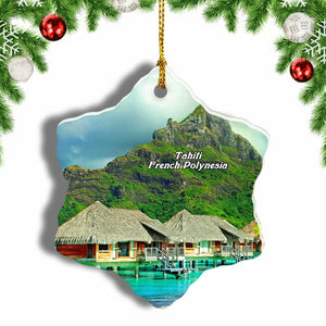 Tahiti French Polynesia Christmas Ornament 3 Inches Snow