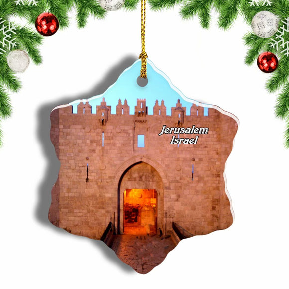 Israel Israel Damascus Gate Jerusalem Christmas Ornament 3 Inches Snow