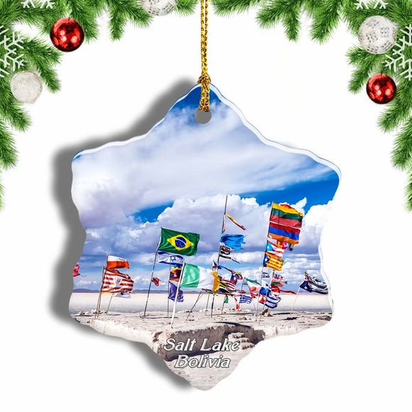 Bolivia Flags Salt Lake Christmas Ornament 3 Inches Snow