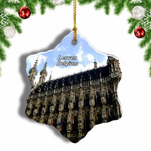 Belgium Town Hall Leuven Christmas Ornament 3 Inches Snow