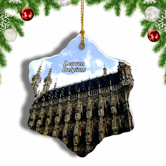 Belgium Town Hall Leuven Christmas Ornament 3 Inches Snow