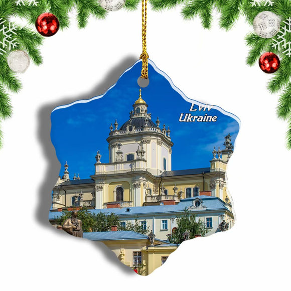 Ukraine Lviv Cathedral Christmas Ornament 3 Inches Snow